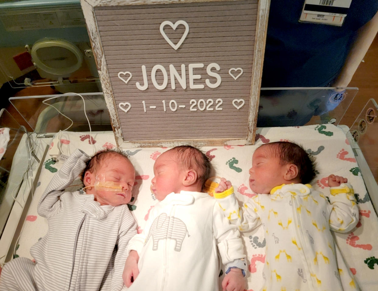 Baby A, Baby B and Baby C, brand new and pictured in the NICU. (Courtesy Linda Jones)