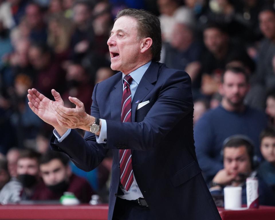 Iona coach Rick Pitino coaches from the sideline during the Gaels' 79-61 win over Quinnipiac on Mar. 5, 2022.