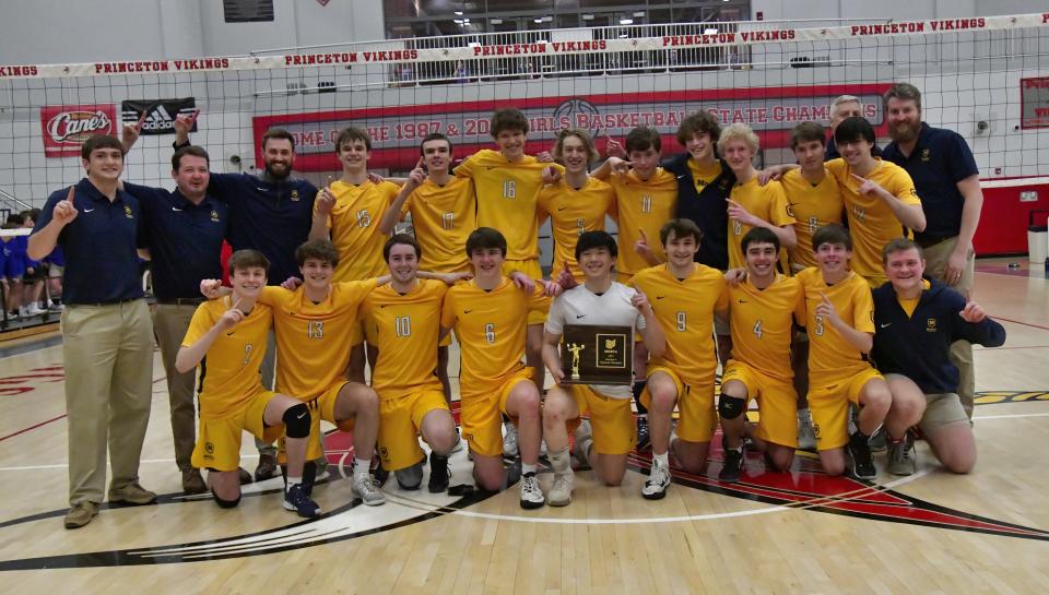 The Moeller Crusaders are the Division I region two volleyball champions at the OHSBVA South Region championships, May 28, 2022.