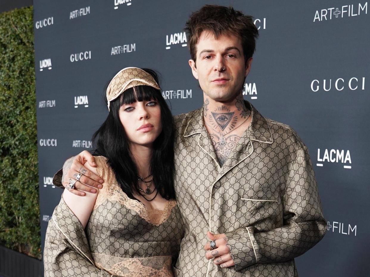 Billie Eilish and Jesse Rutherford, both wearing Gucci, attend the 2022 LACMA ART+FILM GALA Presented By Gucci at Los Angeles County Museum of Art on November 05, 2022 in Los Angeles, California