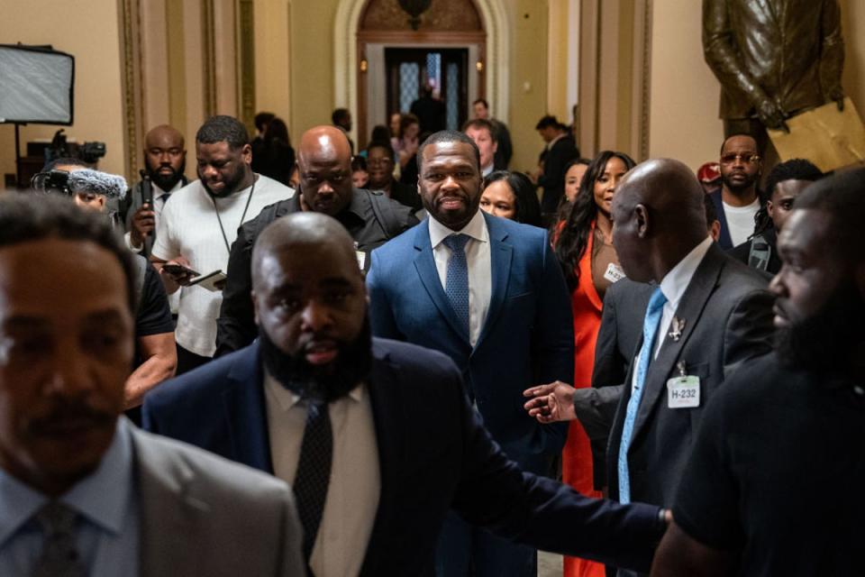 50 Cent and his lawyer Ben Crump meet with the Congressional Black Caucus on Capitol Hill (Getty Images)