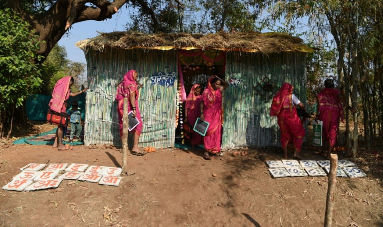 The Aajibaichi Shala, or "school for grannies" has a single outdoor classroom, which is made from bamboo, its roof thatched with hay