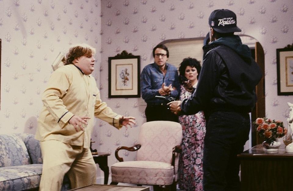 Chris Farley during a sketch