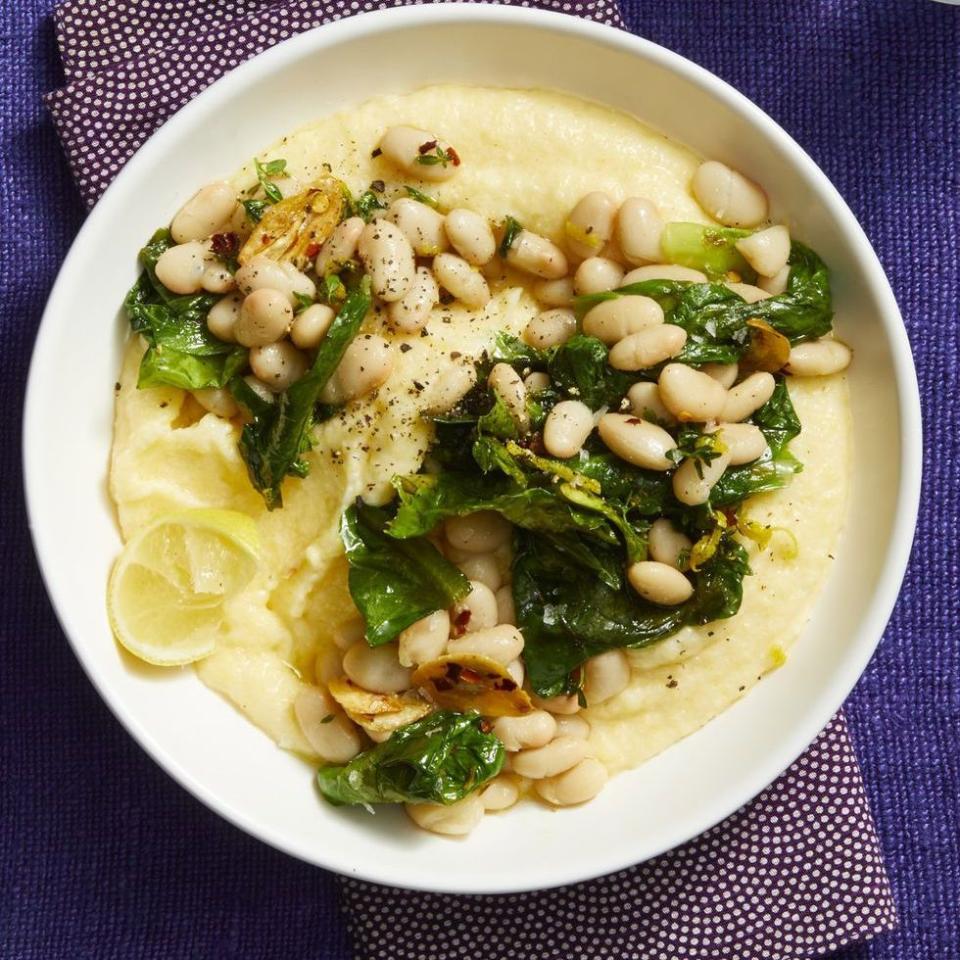 22) Beans and Greens with Lemon-Parmesan Polenta