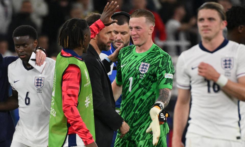 <span><a class="link " href="https://sports.yahoo.com/soccer/players/374920/" data-i13n="sec:content-canvas;subsec:anchor_text;elm:context_link" data-ylk="slk:Jordan Pickford;sec:content-canvas;subsec:anchor_text;elm:context_link;itc:0">Jordan Pickford</a> says there is ‘a good feeling because we know we can improve’.</span><span>Photograph: Alberto Pizzoli/AFP/Getty Images</span>