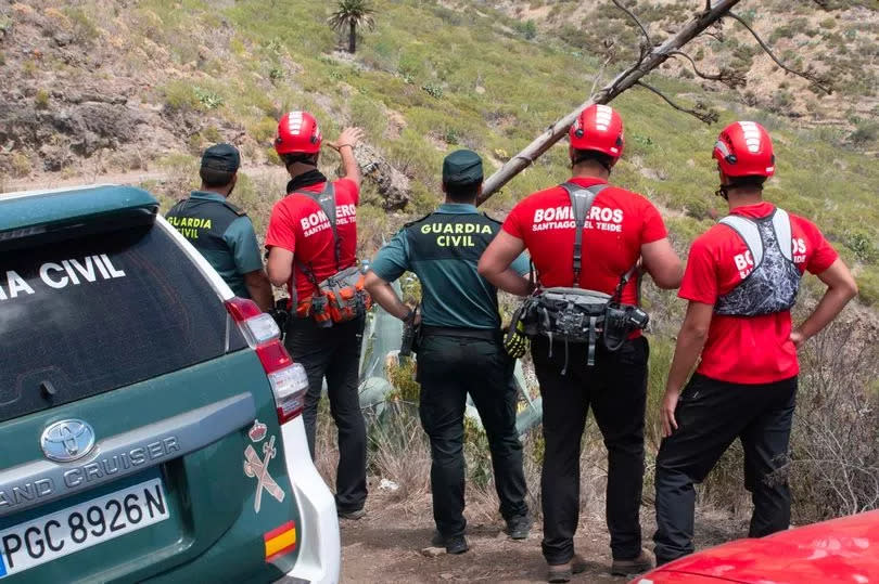 Spanish Police and Fire Rescue teams at the search base