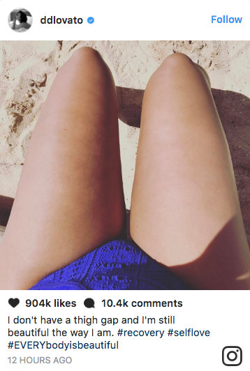 Demi Lovato posted a new photo of your thighs and shared a message of body positivity. Here, here! So great.