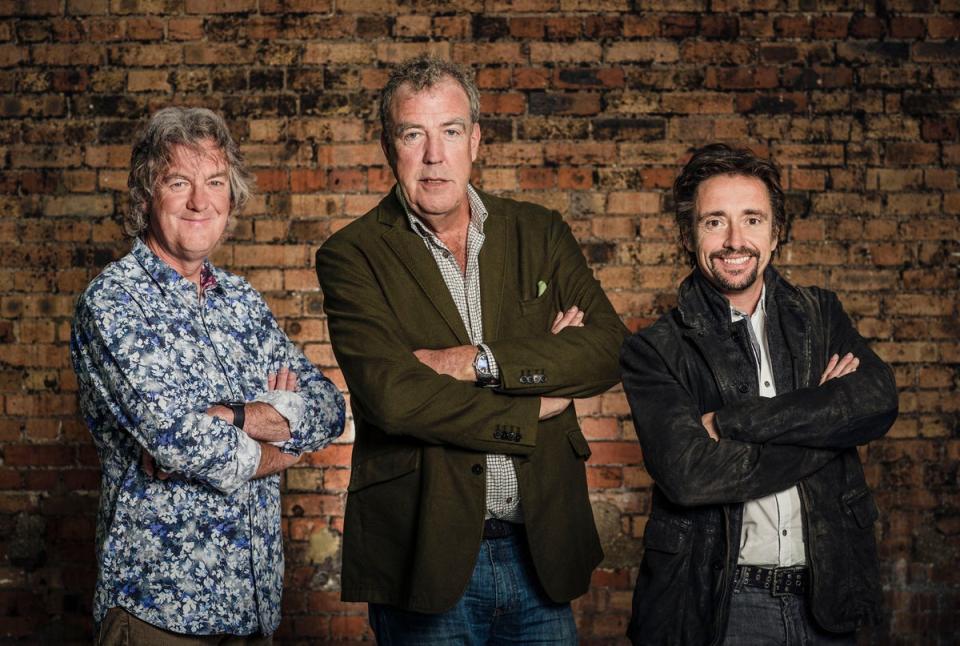 James May, Jeremy Clarkson and Richard Hammond during filming of The Grand Tour (Amazon Prime Vidoe/PA) (PA Media)