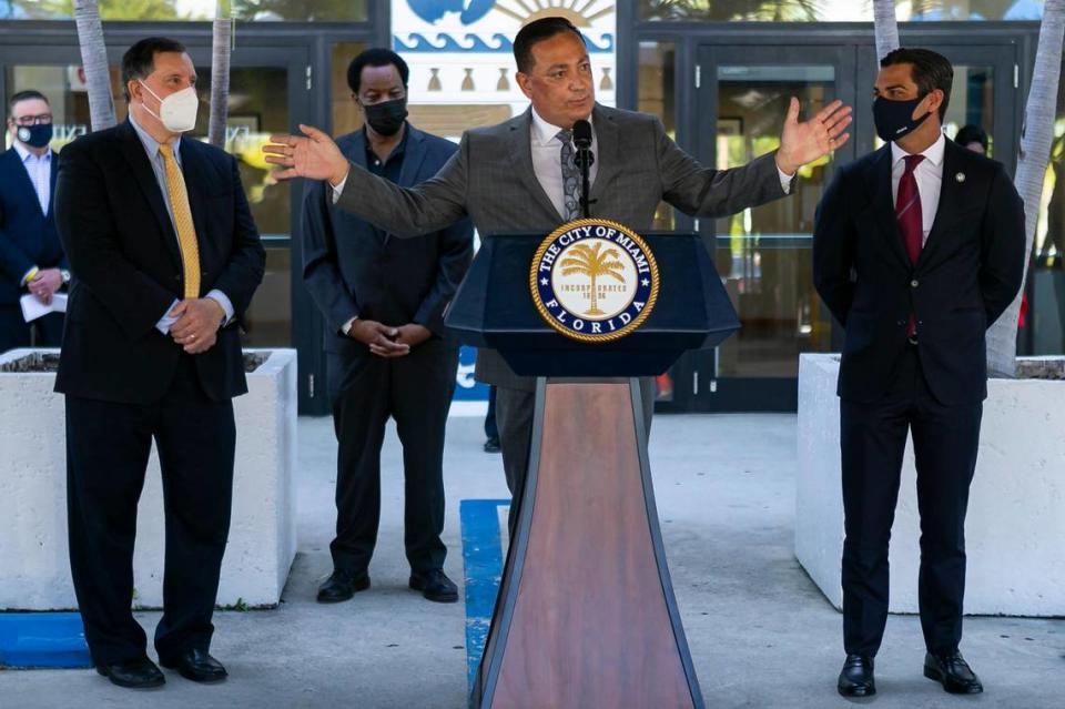 Miami’s incoming police chief Art Acevedo speaks during a press conference at Miami City Hall in Coconut Grove on Monday, March 15, 2021.