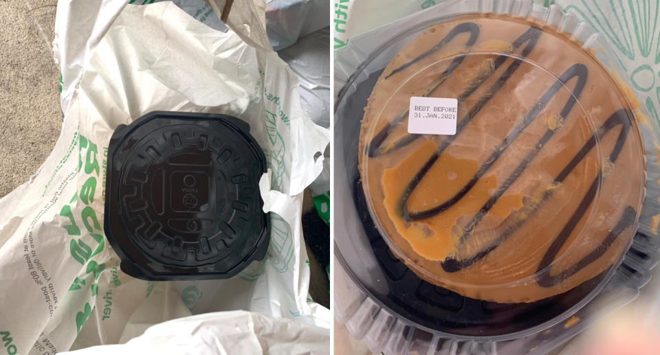 This cake was packed upside down when it was delivered on Thursday. Source: Supplied