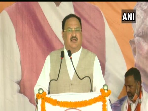 BJP president JP Nadda speaking at a public rally in Aurangabad, Bihar. 