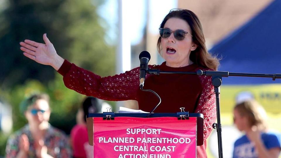 Assemblywoman Dawn Addis speaks at the Women’s March in Mitchell Park. Planned Parenthood of San Luis Obispo sponsored the event this year on Saturday, Jan. 21, 2023.