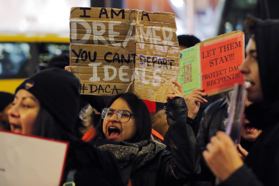 Deferred Action for Childhood Arrivals recipient Gloria Mendoza participates in a protest in support of a standalone Dream Act in New York on Jan. 10. (Photo: Lucas Jackson / Reuters)