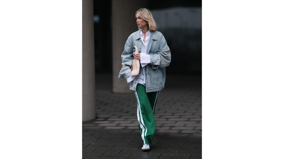 Nadine Berneis teamed her Karo Kaur trackies with a denim Balenciaga jacket