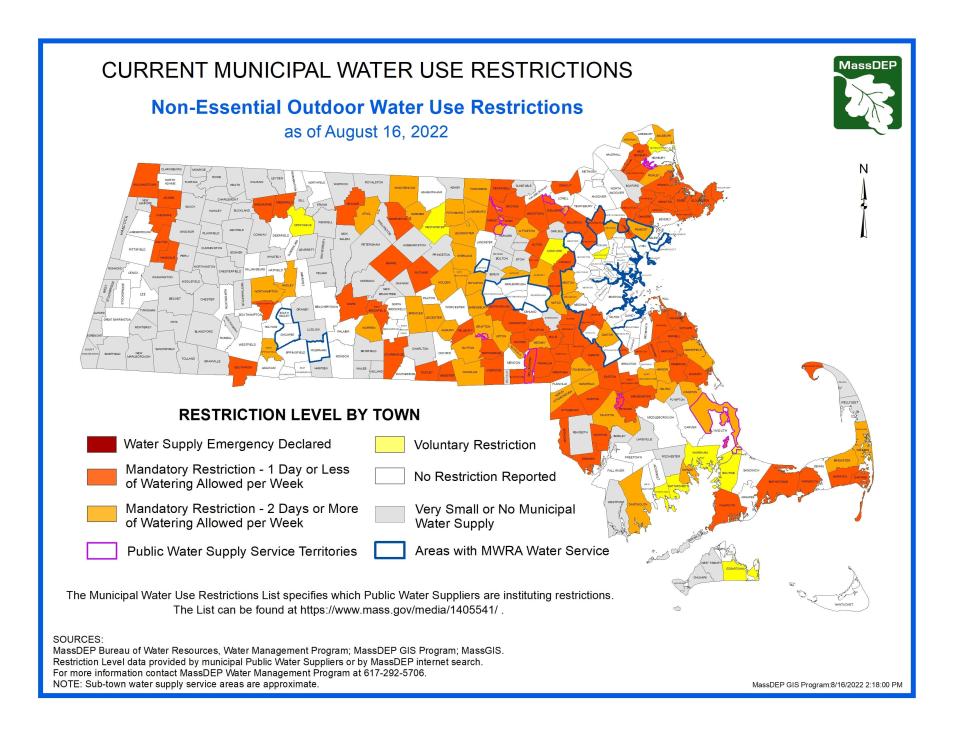 Worcester was spared as one day per week water use restrictions were placed across 14 municipalities in Worcester County.