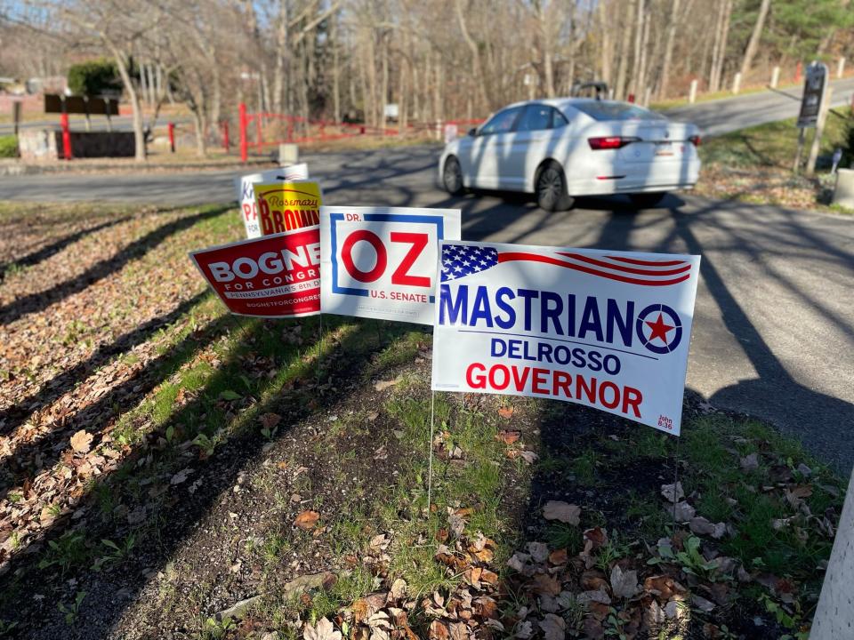 Republican campaign signs at the Heritage Center in Mountain View Park in Tannersville on Nov. 8, 2022.