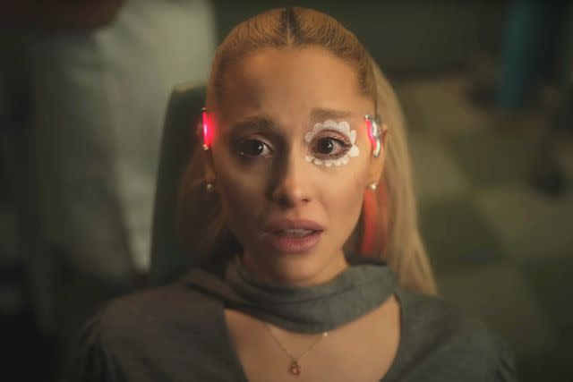 <p>Ariana Grande/YouTube</p> Ariana Grande in the music video for "We Can't Be Friends"