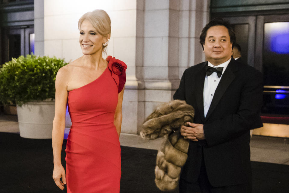 Kellyanne Conway and her husband George in Washington on Jan. 19, 2017. (Matt Rourke / AP file)