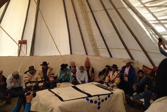 Tribal leaders prior to the buffalo restoration treaty signing, on Sept. 23, 2014, near Browning, Montana.
