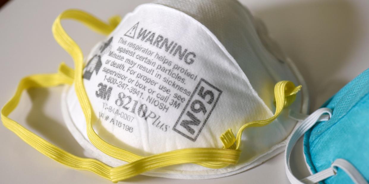 FILE PHOTO: Various N95 respiration masks at a laboratory of 3M in Maplewood, Minnesota, U.S. March 4, 2020.   REUTERS/Nicholas Pfosi/File Photo