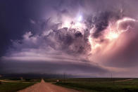 <p>A storm churns in the sky above Tornado Alley in Kansas. (Marko Korosec/Caters News)</p>