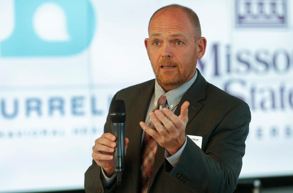 Mark Smith, the dean of the McQueary College of Health and Human Services at Missouri State University, speaks about a collaboration between Burrell and Missouri State University to begin a Psychology Doctorate program during a press conference at the Burrell Administrative Campus on Thursday, Feb. 10, 2022.