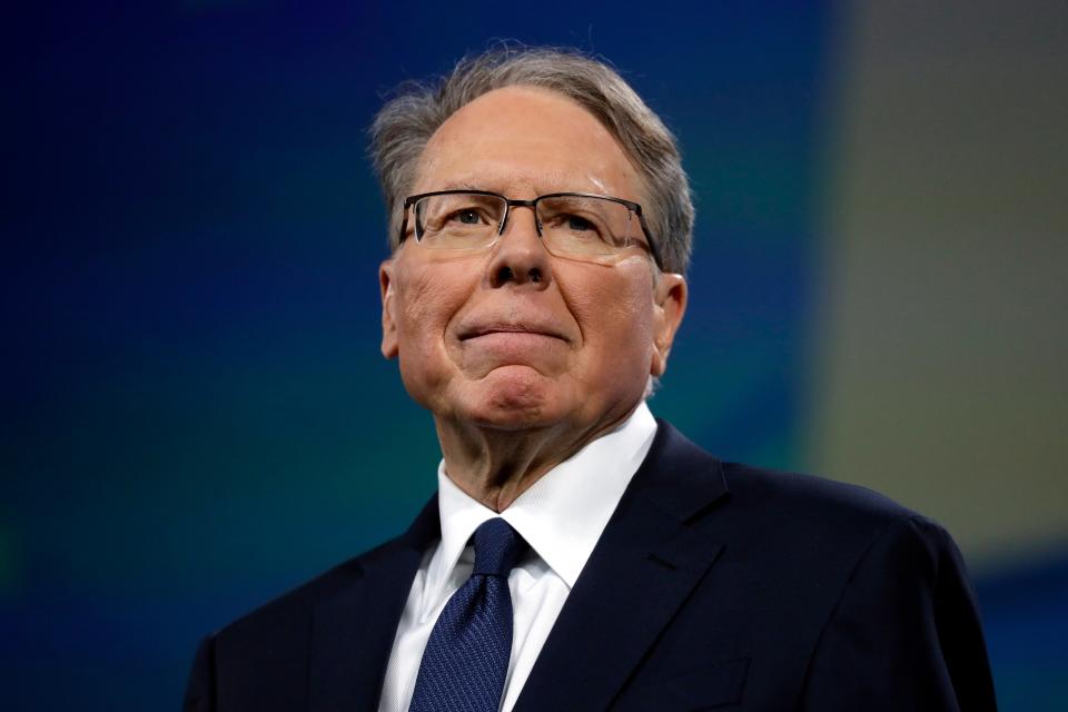 In this April 26, 2019, photo NRA executive vice president and CEO Wayne LaPierre attends the National Rifle Association annual convention in Indianapolis.