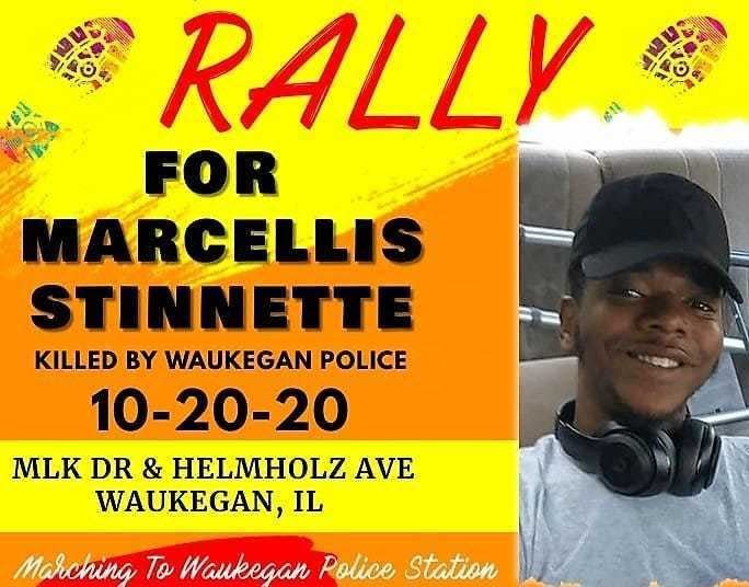 A Black Lives Matter bears an image of Marcellis Stinnette as it announced a march in Waukegan after was shot and killed by police.