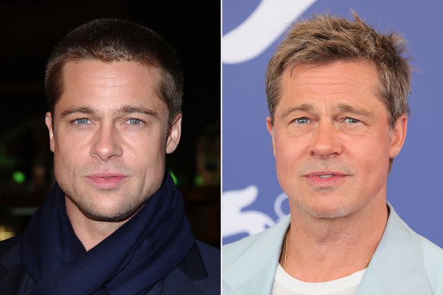 <p>Jon Kopaloff/FilmMagic; JB Lacroix/FilmMagic</p> Brad Pitt in 2004; in 2024