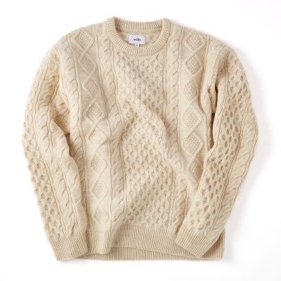 crew wool aran cable knit men's crew neck sweater