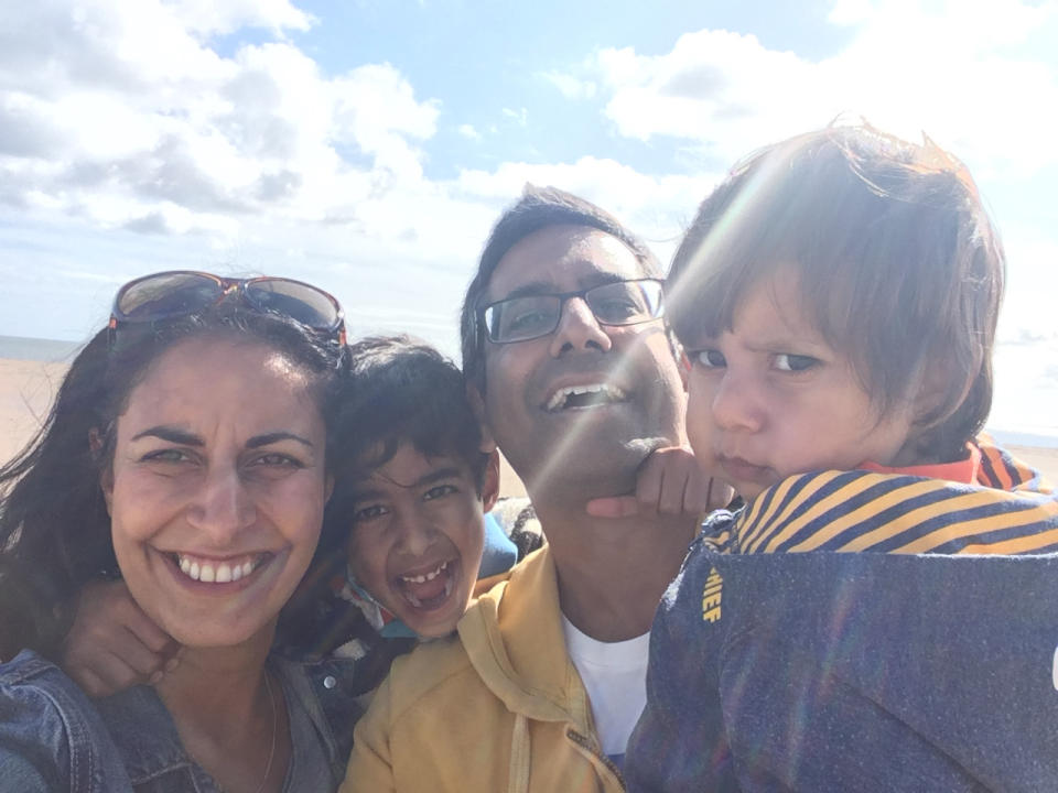 Sharon Dhillon, pictured with her husband and sons, would advise other women going through IVF to inform their HR department, how she did. (Supplied)