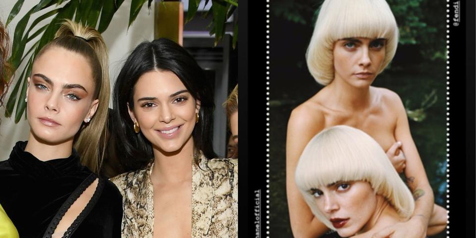 <p>Kendall and Cara, aka CaKe, reunited to star in a 2020 calendar for the brand Chaos, posing in some '70s inspired bleach blonde bowl cuts. Honestly, these looks are so out there, it took me a second to recognize them.</p>