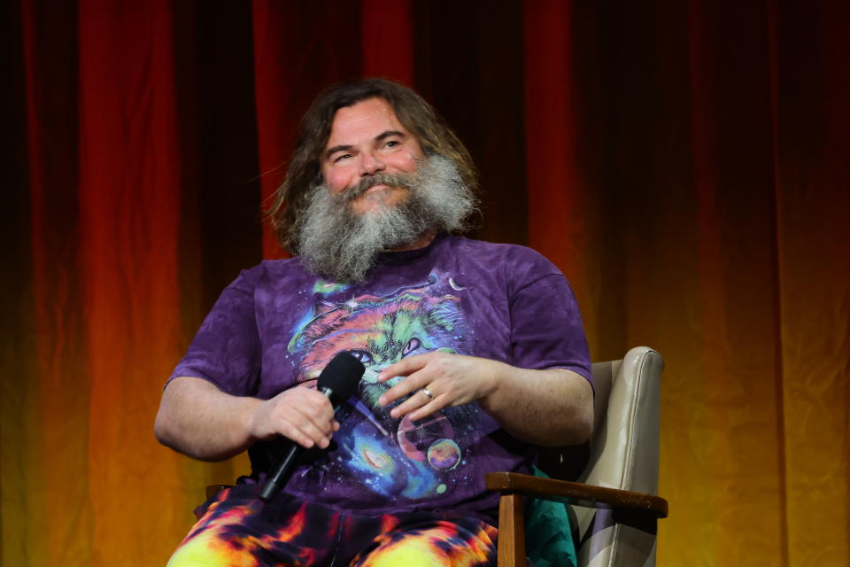 LOS ANGELES, CALIFORNIA - OCTOBER 25: Jack Black speaks during The Give Back-ular Spectacular! fundraiser in partnership with The Union Solidarity Coalition at The Orpheum Theatre on October 25, 2023 in Los Angeles, California. (Photo by Matt Winkelmeyer/Getty Images)