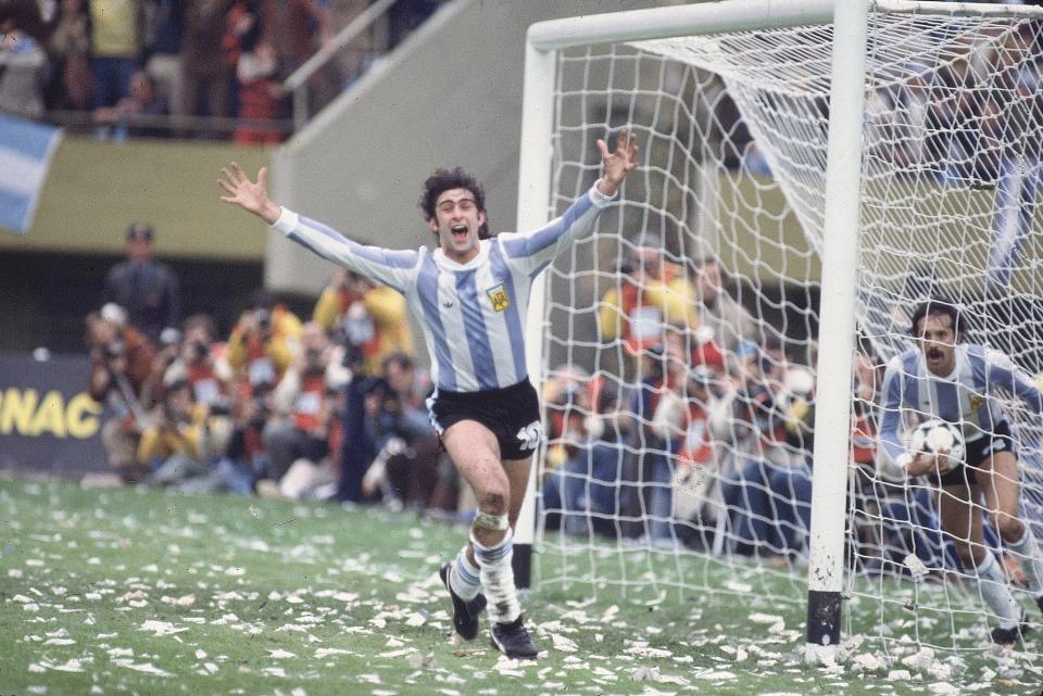 World Cup Final, Argentina Mario Kempes (10) victorious after scoring goal vs Netherlands, Buenos Aires, Argentina.