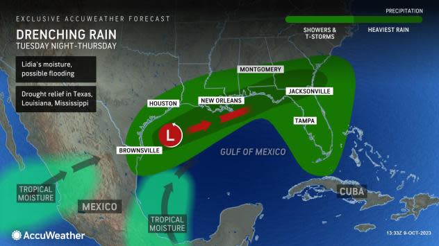 Expected rainfall from system in the Gulf of Mexico.