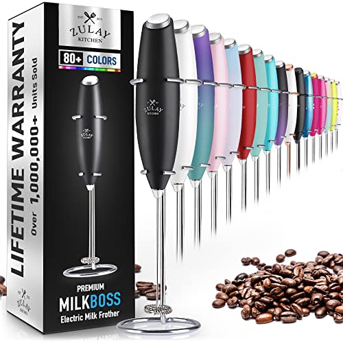 Zulay Original Milk Frother Handheld Foam Maker for Lattes - Whisk Drink Mixer for Coffee, Mini Foamer for Cappuccino, Frappe, Matcha, Hot Chocolate by Milk Boss (Executive Black)