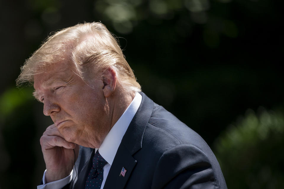 WASHINGTON, DC - JUNE 24: U.S. President Donald Trump looks on during a joint news conference with Polish President Andrzej Duda in the Rose Garden of the White House on June 24, 2020 in Washington, DC. Duda, who faces a tight re-election contest in four days, is Trump's first world leader visit from overseas since the coronavirus pandemic began. (Photo by Drew Angerer/Getty Images)