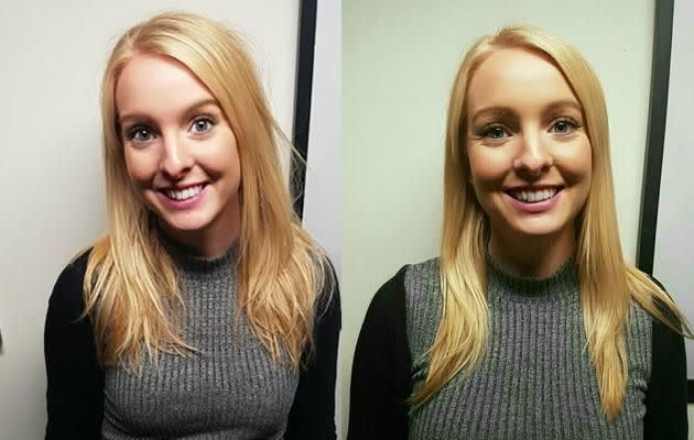 While my hair is relatively straight before (left), the Dyson gives it a shine that impossible to get with my normal hairdryer (right) Photo: Be