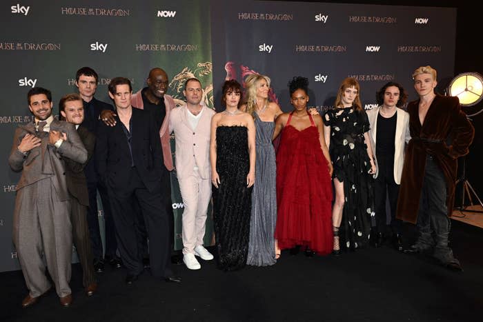 Cast members at the House of the Dragon event: Fabien Frankel, Ewan Mitchell, Matt Smith, Ryan Corr, Steve Toussaint, Rhys Ifans, Olivia Cooke, Eve Best, Sonoya Mizuno, Milly Alcock, Emily Carey, Tom Glynn-Carney