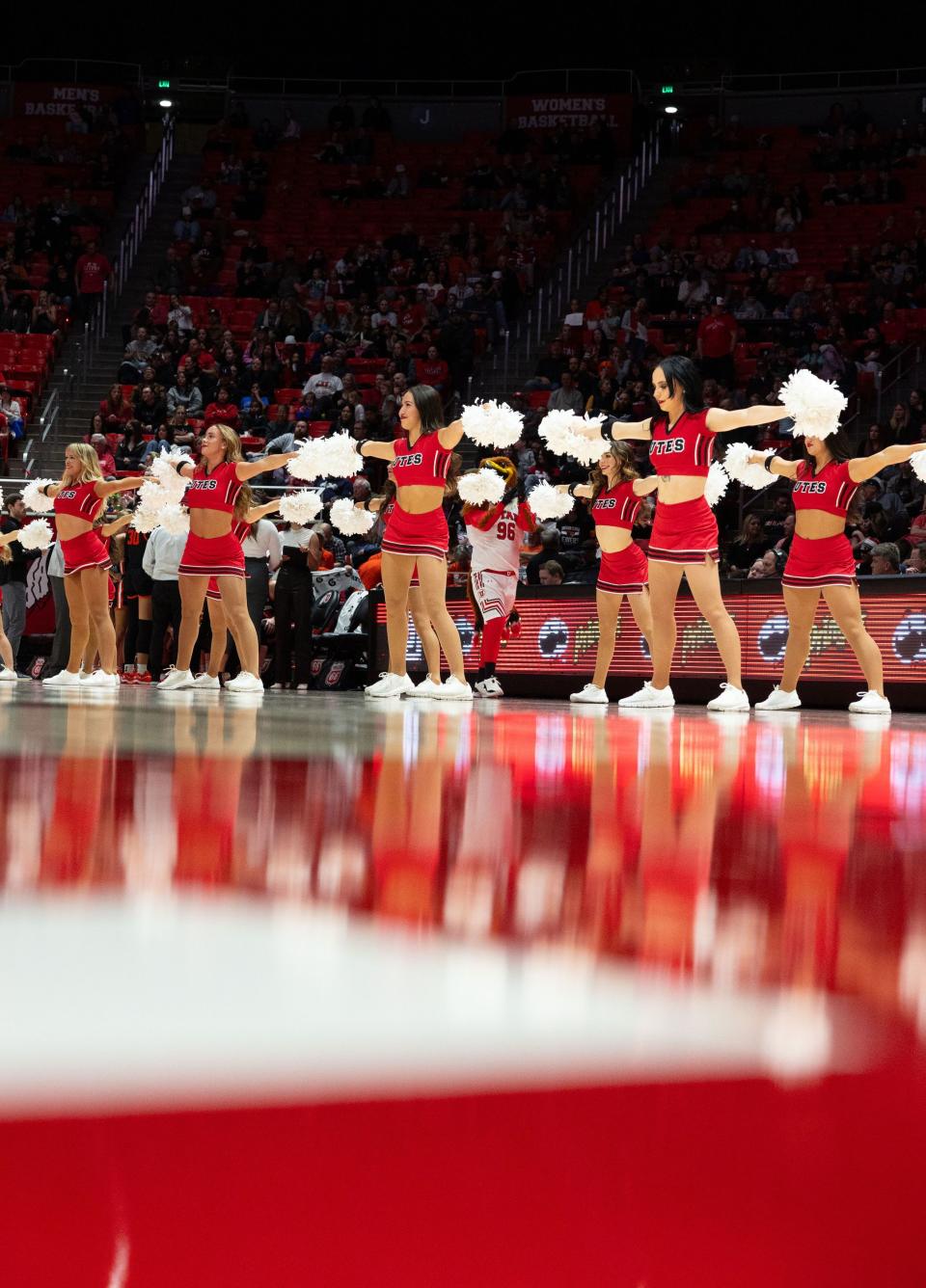 Utah Utes dancers perform during the women’s college basketball game between the Utah Utes and the Oregon State Beavers at the Jon M. Huntsman Center in Salt Lake City on Friday, Feb. 9, 2024. | Megan Nielsen, Deseret News