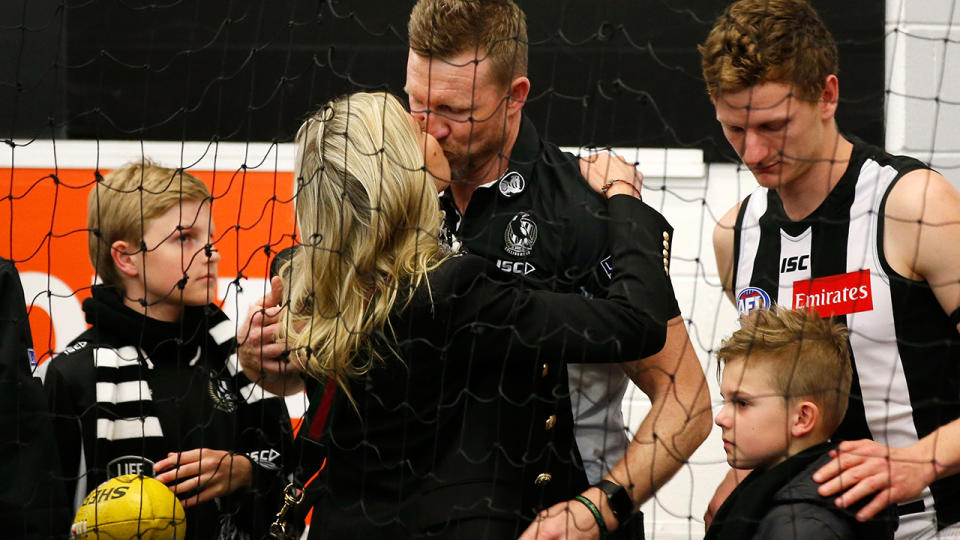 Nathan Buckley, pictured here with his family after the 2018 AFL Grand Final.