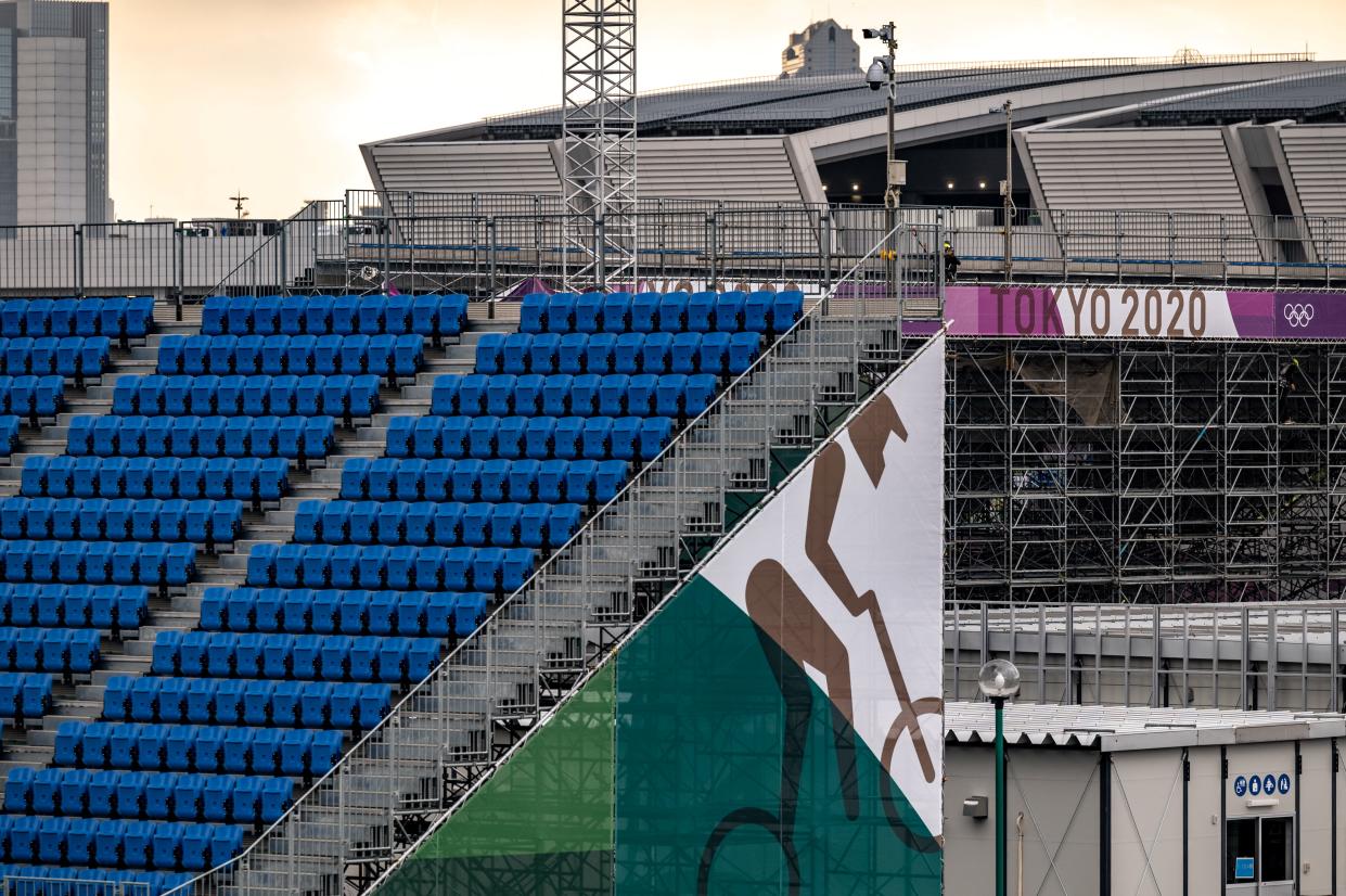 A general view shows the Ariake Urban Sports Park, the main venue for cycling BMX freestyle, cycling BMX racing and skateboarding during the Tokyo 2020 Olympic games, 30 days before the Olympic Games opening ceremonies, in Tokyo on June 23, 2021. (Photo by Philip FONG / AFP) (Photo by PHILIP FONG/AFP via Getty Images)