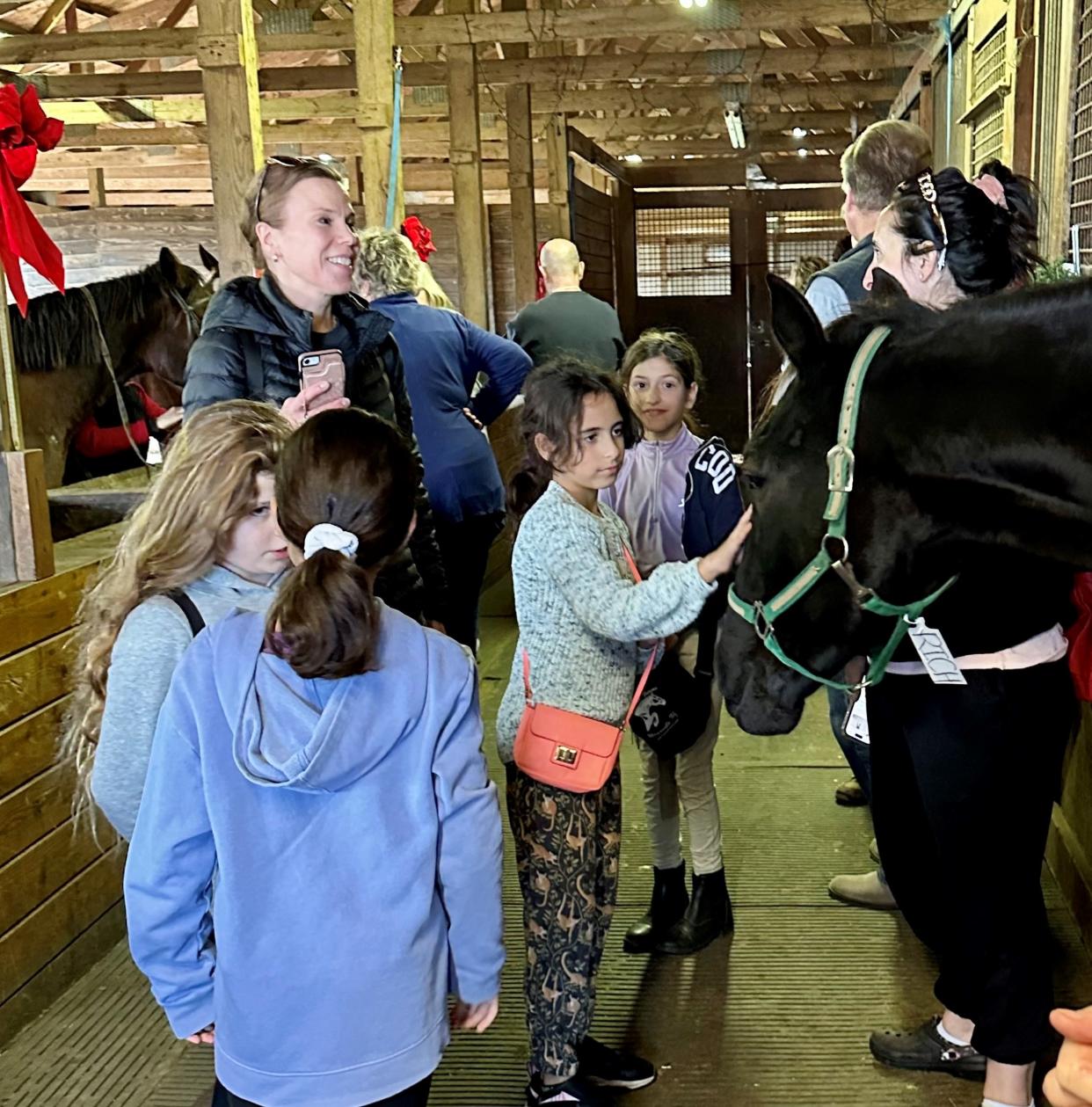 Children pet a horse at the Standardbred Retirement Foundation's 'Holiday at the Farm' open house Nov. 11.