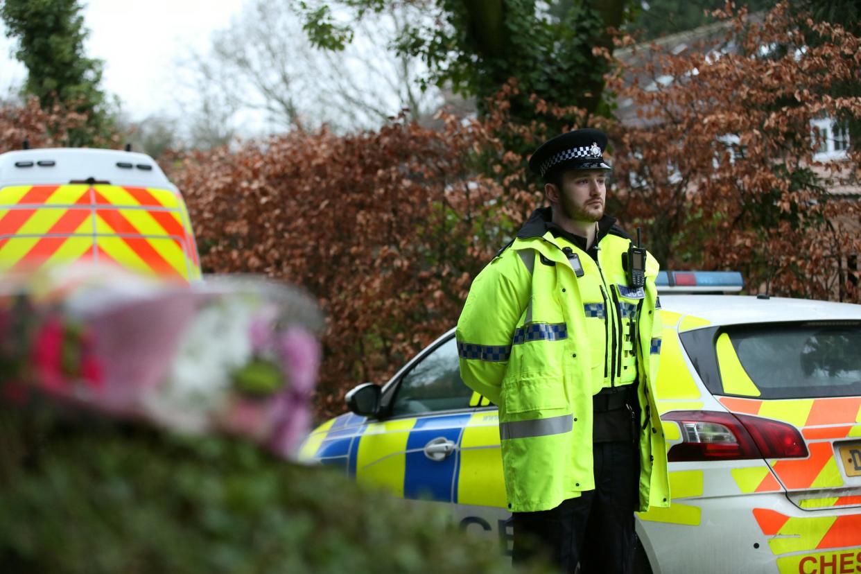 Police on the scene in Culcheth where 16-year-old Brianna Ghey was found fatally stabbed (William Lailey / SWNS)