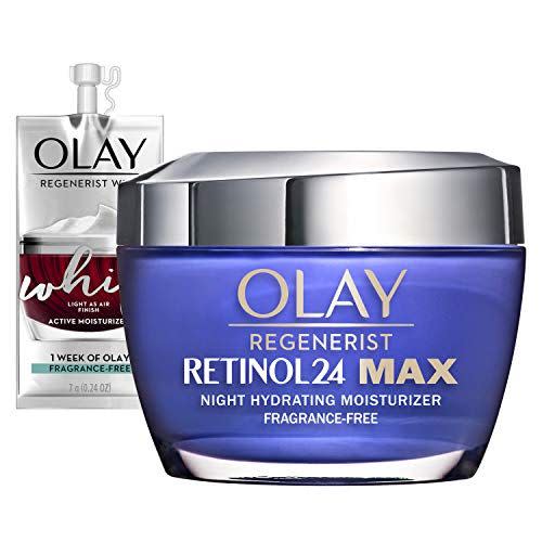<p><strong>Olay</strong></p><p>amazon.com</p><p><strong>$39.08</strong></p><p>Olay’s Retinol 24 Max takes the brand’s tried-and-true formulations and gives them a shot of potency. Its retinoid complex helps increase skin cell turnover, <strong>evening texture, minimizing pores, and reducing the appearance of fine lines all at once.</strong> The cream itself is rich and leaves skin feeling moisturized instead of oily. This Amazon pick also includes a sample of the Olay’s lightweight Whip moisturizer (hence a slightly higher price).</p>