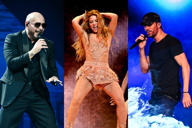 Pitbull, Shakira, and Enrique Iglesias - Credit: Keith Griner/Getty Images; ason Kempin/Getty Images; Keith Griner/Getty Images