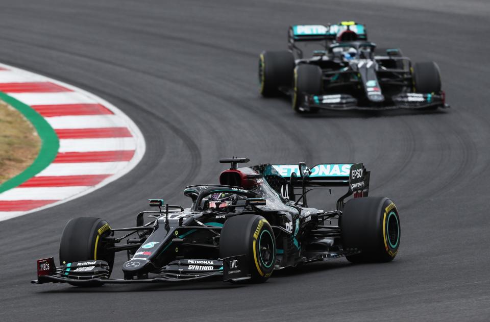 Lewis Hamilton retook the lead from Valtteri Bottas on lap 20 of the Portuguese Grand Prix (Getty)