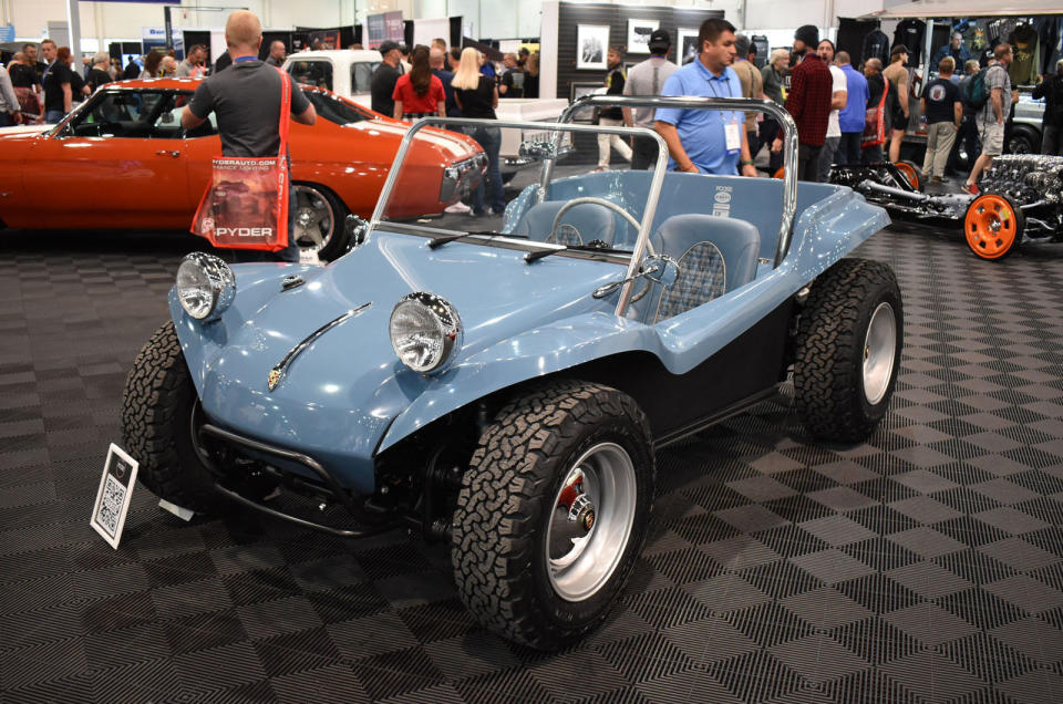 <p>The classic Meyers Manx beach buggy has been revived under new ownership, including the introduction of the 2.0 EV. For SEMA this year however, customizer Chip Foose worked with Meyers and EMPI to create a different take on the Manx, imagining how it would be to use a <strong>Porsche 356 </strong>as the donor car instead of a Beetle. Power comes from a 2275cc VW engine.</p>