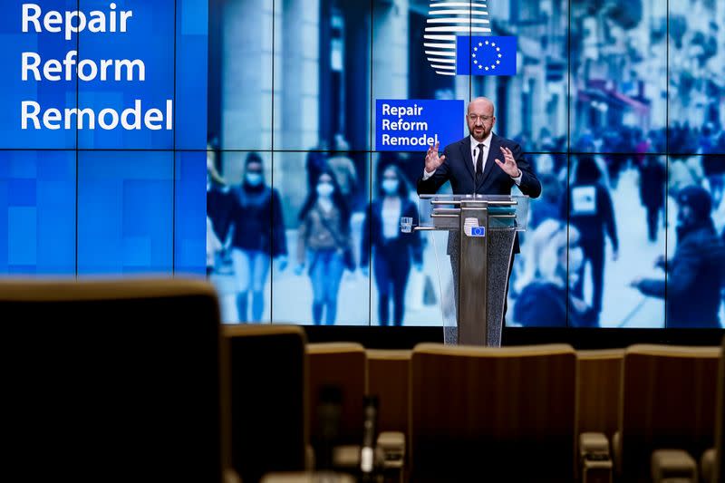 EU Council President Michel holds a news conference on the EU budget in Brussels