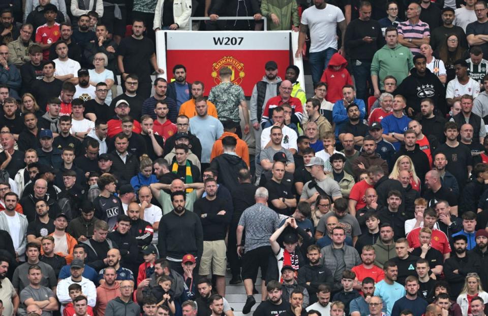 Some United fans turned for the exits during the 3-0 defeat to Liverpool but the mood was far more toxic online than at Old Trafford (Getty Images)